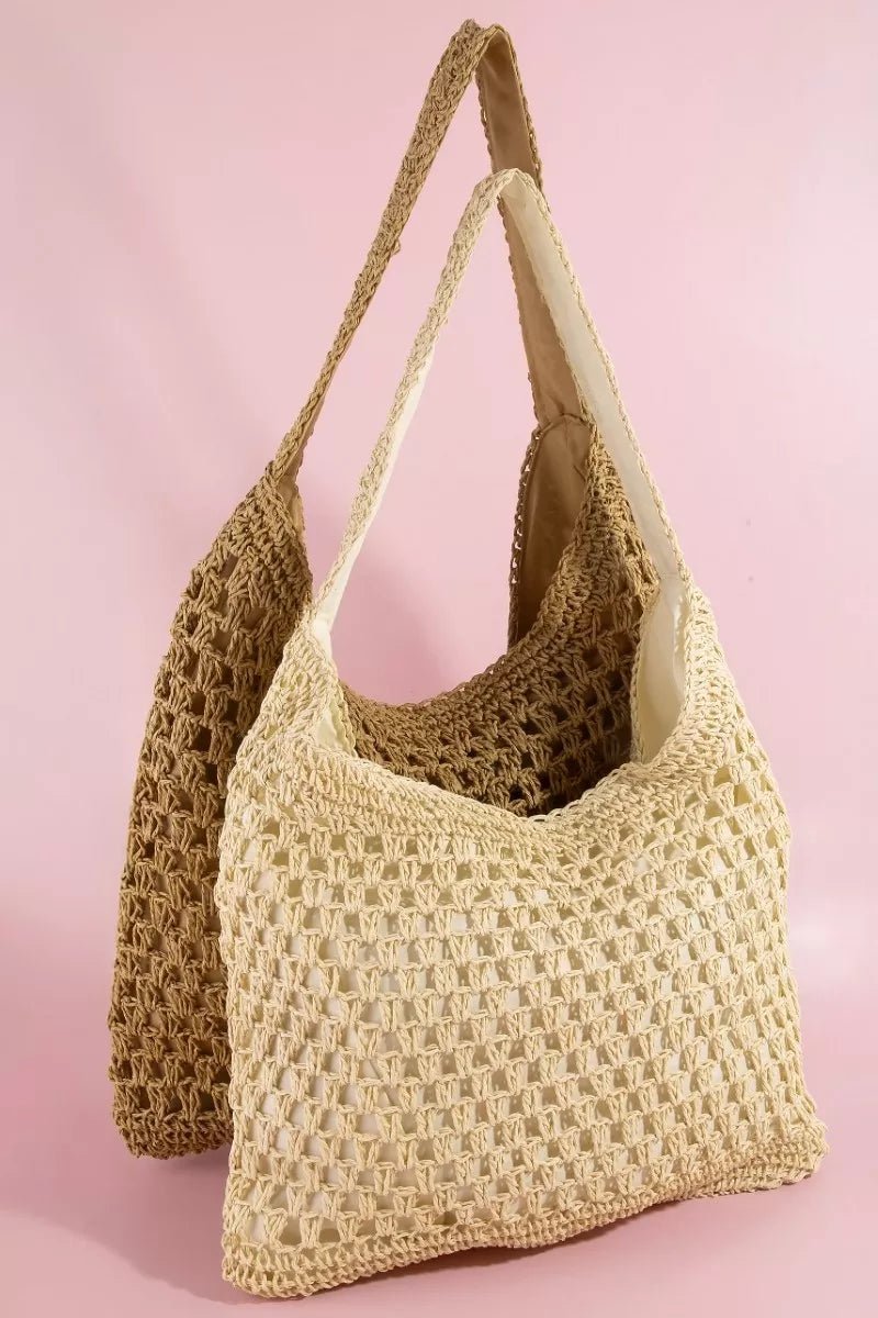 Women's Intricate Straw Weave Large Shoulder Bag By Fame - What Lala Loves