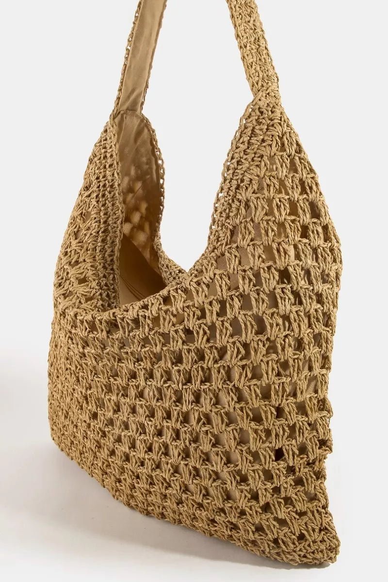 Women's Intricate Straw Weave Large Shoulder Bag By Fame - What Lala Loves