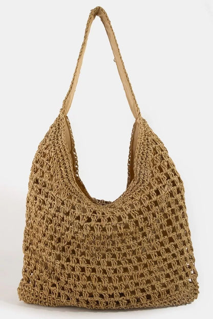 Women's Intricate Straw Weave Large Shoulder Bag By Fame - What Lala Loves