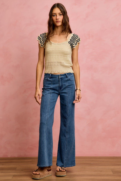 Women's Oatmeal Wavy Textured Knit Top with Fluttered Sleeves by So Me - What Lala Loves