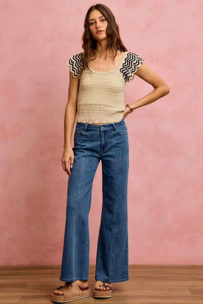 Women's Oatmeal Wavy Textured Knit Top with Fluttered Sleeves by So Me - What Lala Loves