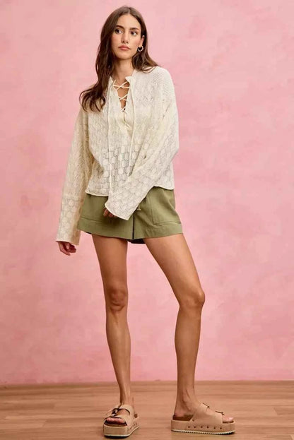 Olive Paper Bag Patch Pocket Drawstring Twill Shorts by So Me