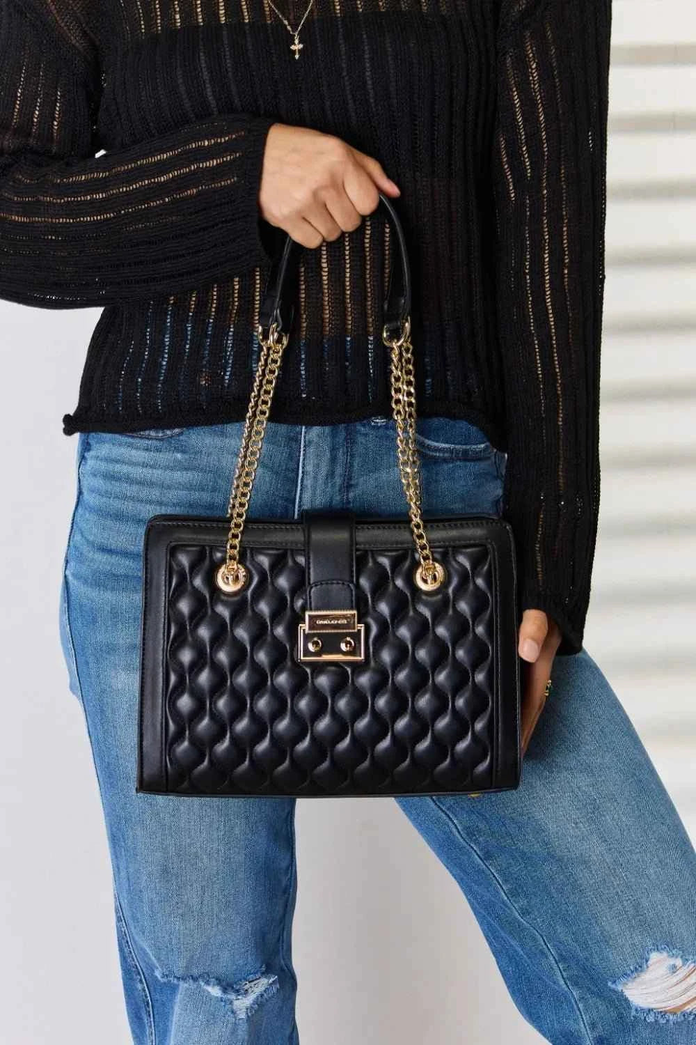 Women's Quilted PU Leather Handbag by David Jones
