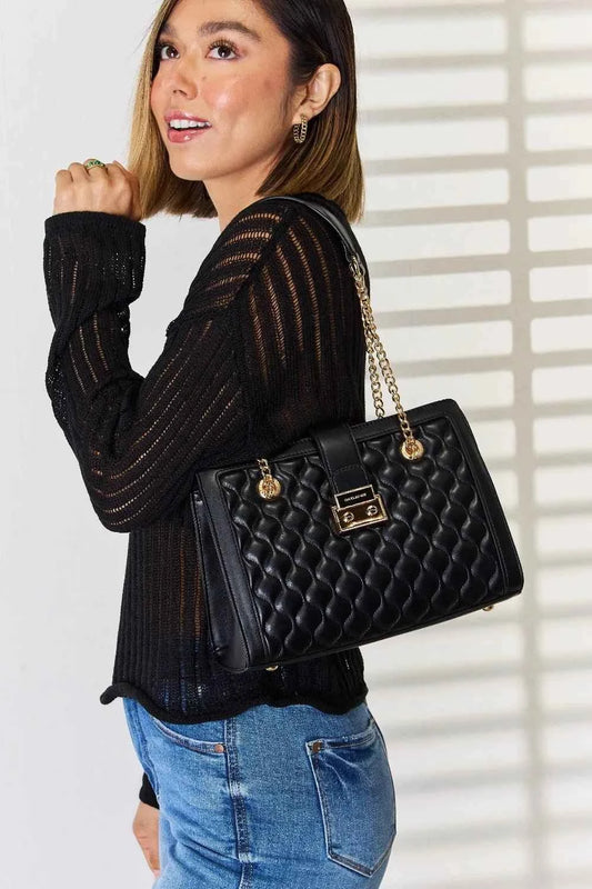 Women's Quilted PU Leather Handbag by David Jones