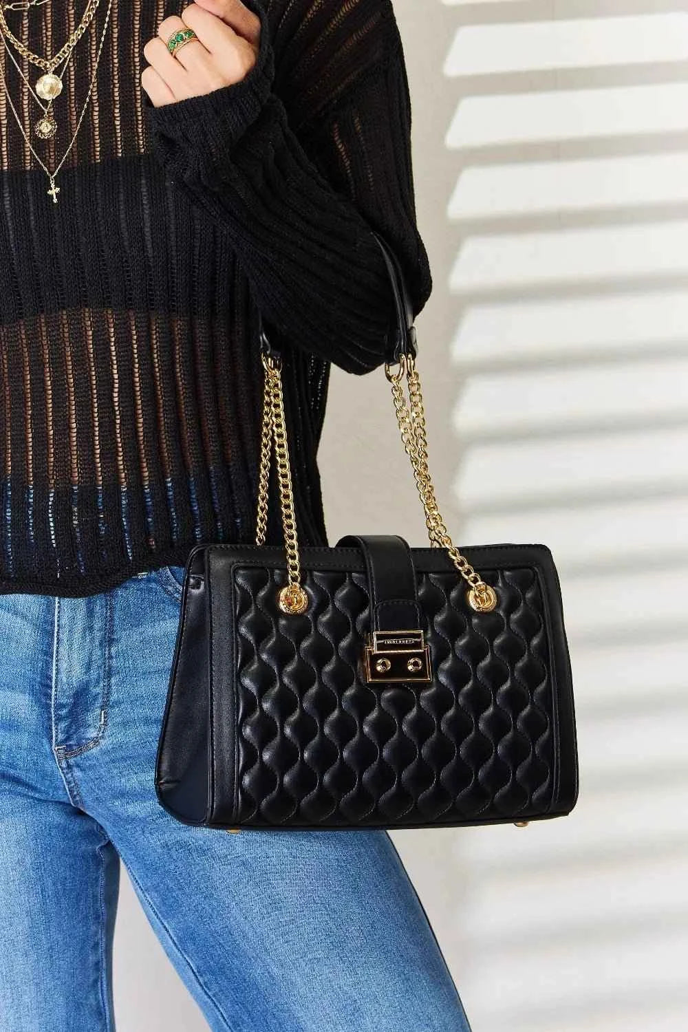 Women's Quilted PU Leather Handbag by David Jones