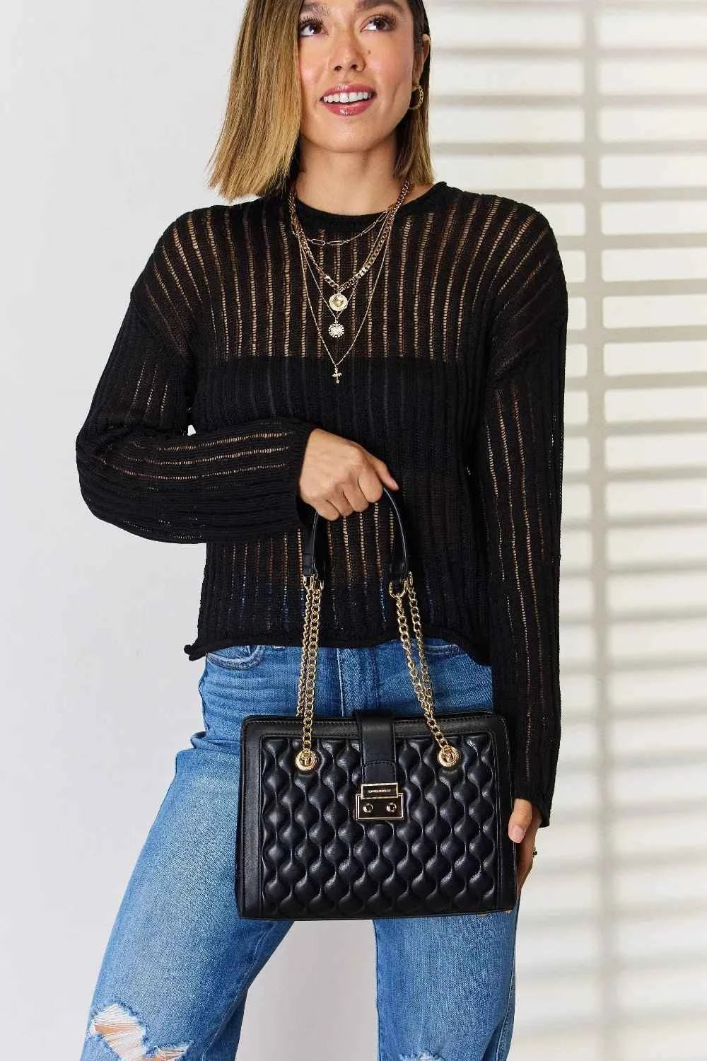Women's Quilted PU Leather Handbag by David Jones