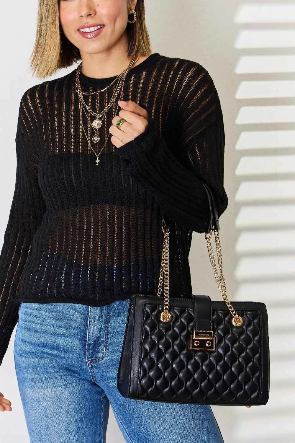 Women's Quilted PU Leather Handbag by David Jones