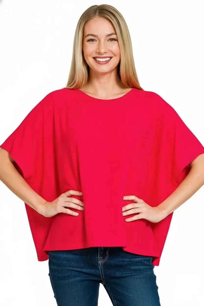 Ruby Red Round Neck Short Sleeve Relaxed T-Shirt by Zenana