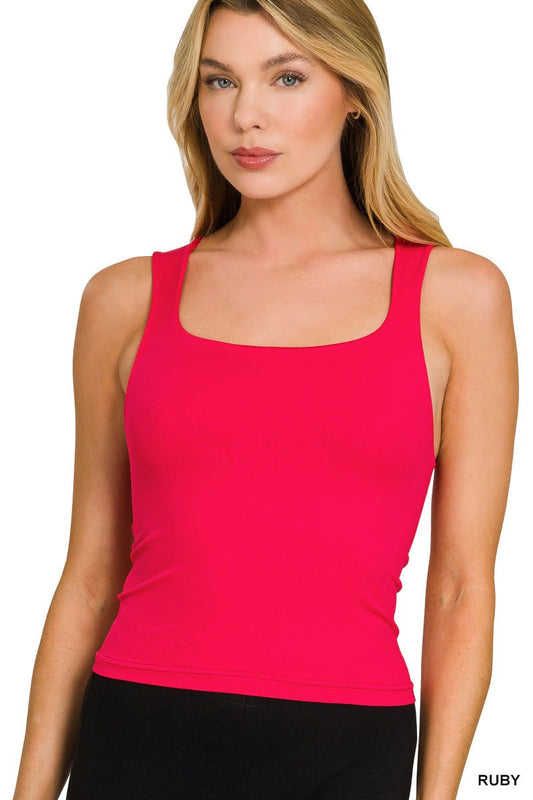 Women's Seamless Double Layered Square Neck Tank Top by Zenana - What Lala Loves
