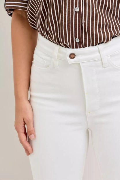 Women's White High Waist Extended Waistband Capri Pants with Spade Pockets by Judy Blue - What Lala Loves