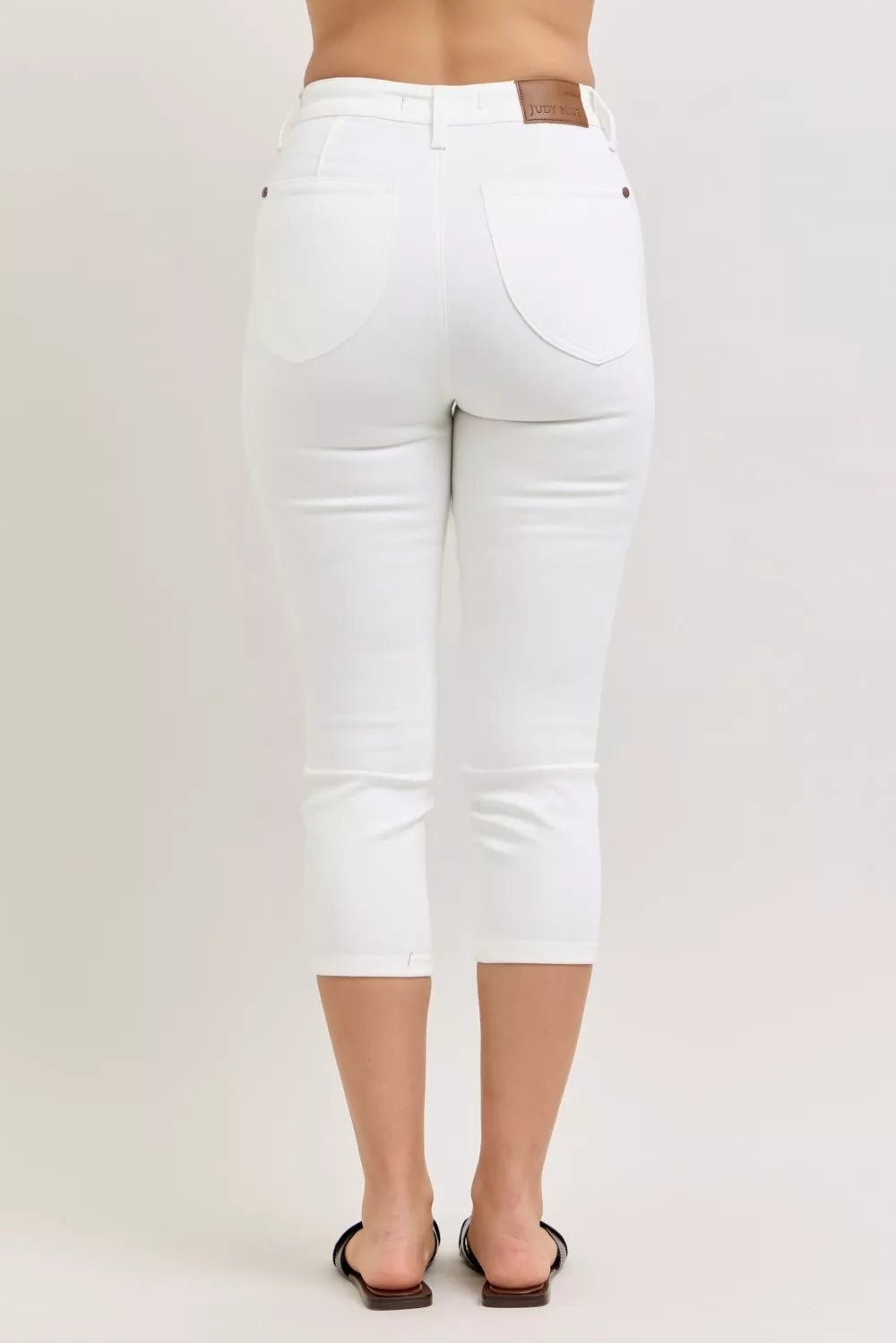 Women's White High Waist Extended Waistband Capri Pants with Spade Pockets by Judy Blue - What Lala Loves